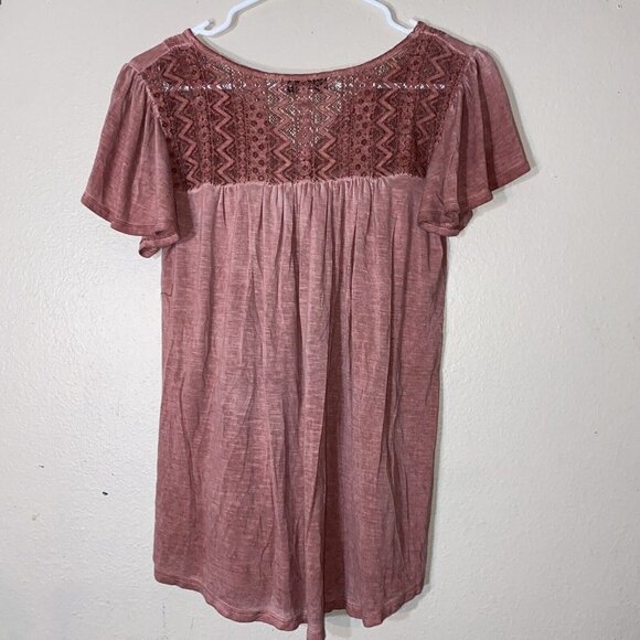 Knox Rose Womens Dusty Pink Short Sleeve Embroidered Top Size XS V-Neck Flowy - Picture 5 of 5